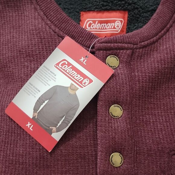 New Coleman 3 Button Sherpa Lined LS Waffle Henley Shirt Front Welt Pocket Sz XL - Picture 7 of 8
